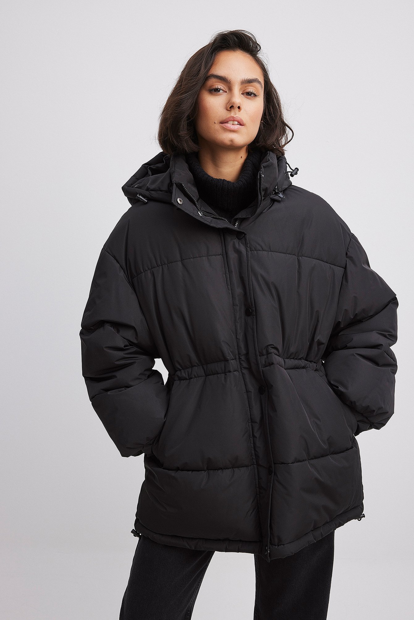 NA-KD MIT KORDELZUG IN DER TAILLE - Winter coat - black - Zalando