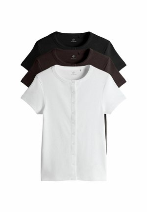 REGULAR FIT - 3 PACK SHORT SLEEVE BUTTON THROUGH - T-shirt basic - black chocolate brown white