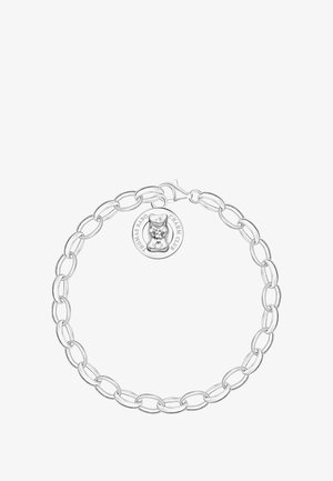 Silberarmband mit länglichen Gliedern und einem Anhänger in Bärenform, graviert mit "Thomas Sabo Charm Club".