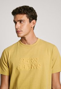 Geltona medvilninė marškinė su apvaliu kaklu, priešinėje pusėje su iškilmingu užrašu "PEPE JEANS". Trumpomis rankovėmis ir atsipalaidavusiu siluetu.