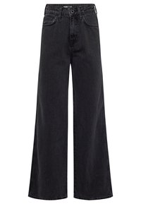 Široké černé denimmové džíny s vysokým pasem, se klasikou v podobě pěti kapes a jemným prošíváním podél švů.