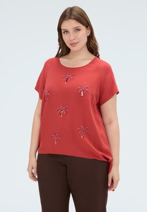 Fiorella Rubino, TOP CON APPLICAZIONI PAILLETTES E NODO - T-Shirt print - arancione