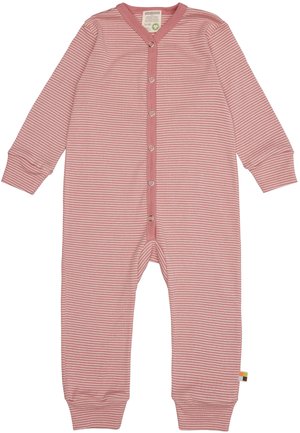 Body per neonato a righe rosa realizzato in morbido tessuto, con scollatura a V, maniche lunghe, bottoni a pressione sulla parte anteriore e polsini a coste.