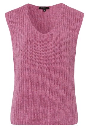 Veste-pull sans manches en maille rose avec col en V et texture côtelée, taille 36, marque More & More.