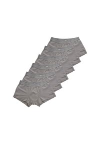 Pantaloni boxer in cotone grigi disposti in fila, con una fascia elastica comoda e logo "SLOGGI", dal texture liscia e design aderente.