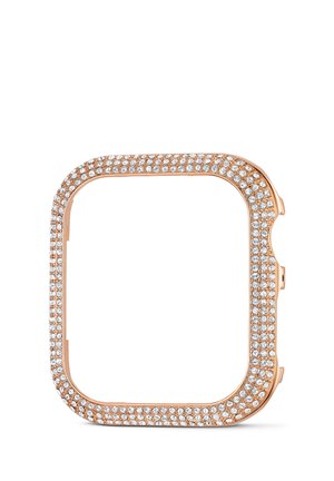 Rose gold square watch frame adorned with multiple rows of small clear round crystals evenly covering the surface.