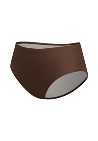 Bruine, hooggeplaatste onderbroek van gladde stof. Voorzien van een naadloos ontwerp met een contrasterende lichte binnenvoering en nette randen.