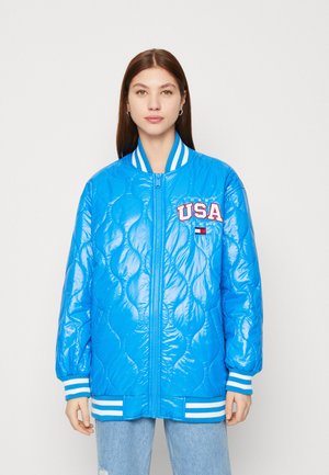 Tommy Jeans SHINY OVERSIZED QUILT - Kurzmantel - deep sky blue