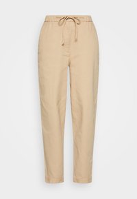 Lichte beige broek met een elastische tailleband en koord. Ontwerp met rechte pijpen, een gladde textuur en geen opvallende patronen.