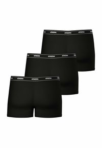 Shorts de boxe noirs dans un pack de trois, en tissu lisse, avec une ceinture contrastante blanche avec logo et des motifs à pois.