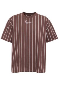 SMALL SIGNATURE BOXY PINSTRIPE TEE - Print T-shirt - brown/white