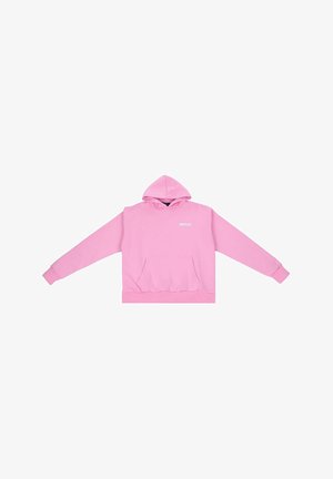 Rosa Hoodie aus weichem Material, mit einer Kängurutasche, einer Kapuze mit Zugband und gerippten Bündchen und Saum. "DROPSIZE"-Logo in Weiß.