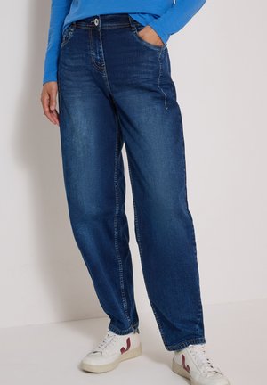 Cecil, 3/4-sleeve shirt with leopard-print lettering - Wide leg - mid blue used wash
