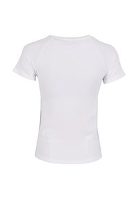 Witte T-shirt met korte mouwen en een ronde halslijn, en raglanmouwen. Gemaakt van een gladde, rekbare stof met een aansluitende pasvorm.