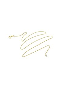 Halskette aus goldfarbenem Metall mit einer zarten, glatten Oberfläche, ausgestattet mit einem Karabinerverschluss und einem schlanken, flexiblen Design.