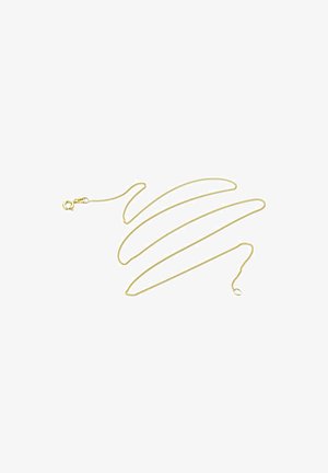 Halskette aus goldfarbenem Metall mit einer zarten, glatten Oberfläche, ausgestattet mit einem Karabinerverschluss und einem schlanken, flexiblen Design.