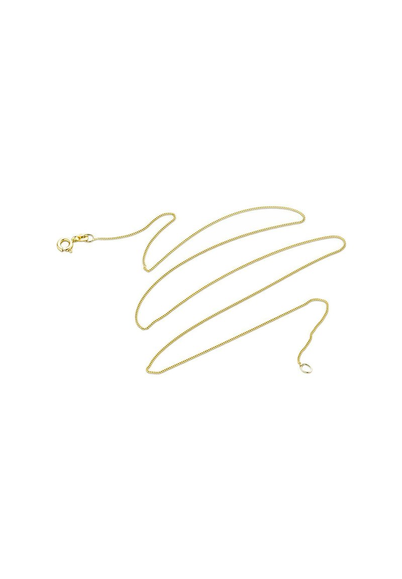 Halskette aus goldfarbenem Metall mit einer zarten, glatten Oberfläche, ausgestattet mit einem Karabinerverschluss und einem schlanken, flexiblen Design.