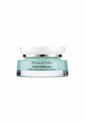 Elizabeth Arden Visible Difference Replenishing HydraGel Complex i en lille klar krukke med et hvidt låg og lyseblåt gel indeni.