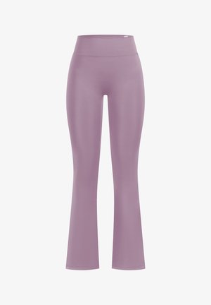 Leggings a zampa d'elefante in lilac, realizzati in tessuto liscio ed elasticizzato con vita alta. Presentano un design pulito, senza cuciture o elementi hardware visibili.