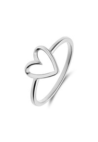 Sterling zilveren ring met een hartvormig open ontwerp. Gladde afwerking, dunne band en gepolijste oppervlakte. Minimalistisch en elegant.