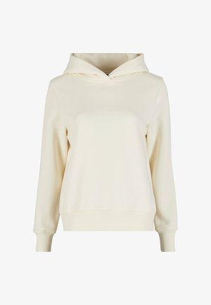 Kreemise värvusega kapuutsiga sweatshirt, mis on valmistatud pehmest kangast. Omab reguleeritavat kapuutsi, pikki varrukasid ning soonikuid varrukate otstes ja allääres. Minimalistlik disain, ilma mustriteta.