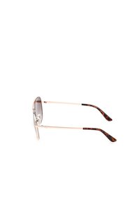 Ochelari de soare stil aviator cu lentile degradé. Cadru subțire din metal aurit roz și brațe accentuate cu model de țestoasă. Design elegant și ușor.
