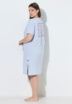 Ulla Popken T-SHIRT DRESS, PIGEON PRINT, V-NECK, SHORT SLEEVE - Nachtjapon - pale blue