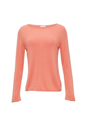 Langarm, koraalgekleurde gebreide top met een relaxte pasvorm, wijde hals en zachte textuur. Beschikt over een rechte zoom en geribde manchetten. Geen zichtbaar logo.