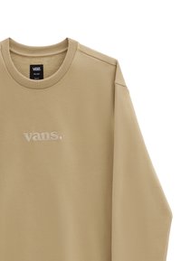 Felpa beige a maniche lunghe con colletto a girocollo, caratterizzata da un logo "vans." ricamato sul petto. Realizzata in un tessuto morbido e texture.