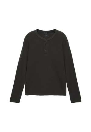 PULL&BEAR, HENLEY WAFFLE-KNIT LONG SLEEVE - T-SHIRT - Pullover - dark grey