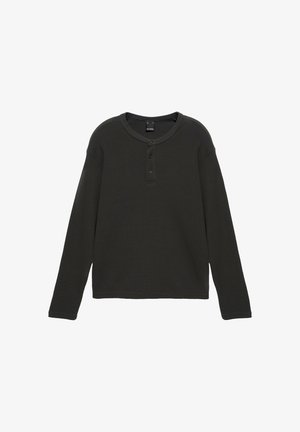PULL&BEAR, HENLEY WAFFLE-KNIT LONG SLEEVE - T-SHIRT - Pullover - dark grey