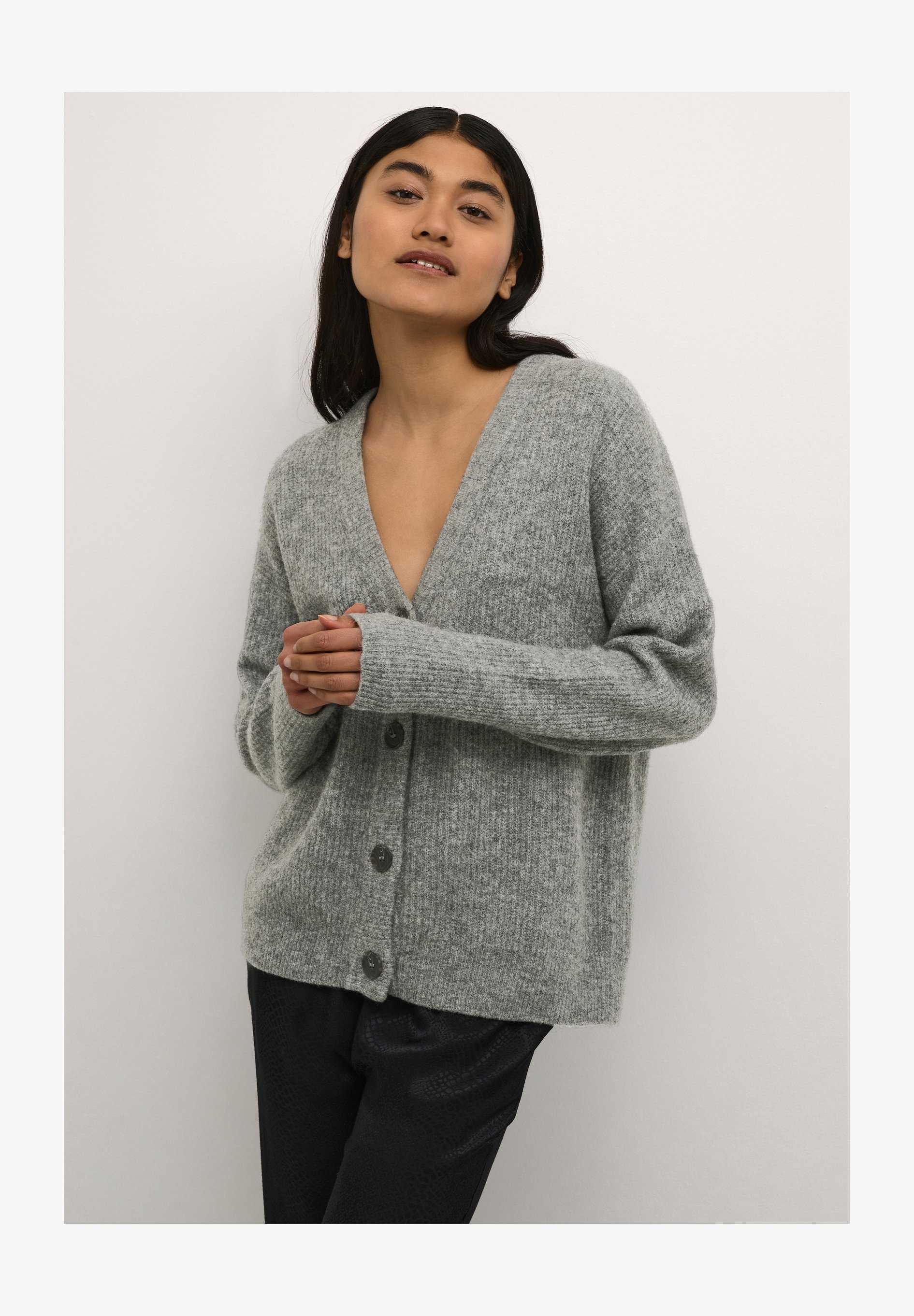 Cardigan Lungo Donna Famulily A Costine Con Bottoni E Tasche - Modello Aperto, Manica Lunga