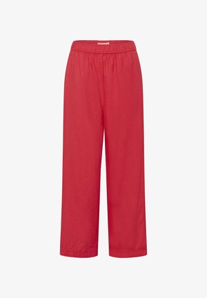 Taille élastique rouge, pantalon droit avec larges ourlets, en tissu doux et léger.