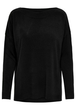 Pull noir oversize avec un large col bateau, des manches longues et des détails côtelés. Texture douce, coupe décontractée et ourlet droit.