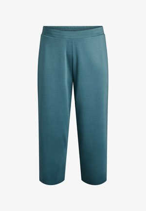 Teal crop sweatpants met een elastische tailleband, gemaakt van zachte stof, met een gladde textuur en zonder zichtbare patronen of hardware.