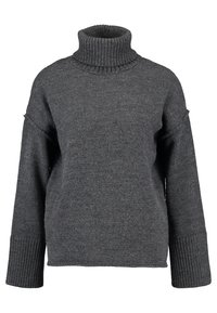 Mörkgrå polotröja i mjukt stickat material. Har en avslappnad passform, ribbade ärmslut och en texturerad krage för extra värme.