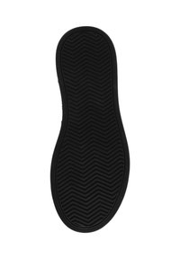 Suola di scarpa in gomma nera con motivo a lisca di pesce, caratterizzata da bordi rialzati e una superficie texturizzata per una migliore aderenza. Design piatto e di forma ovale.
