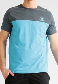 Herret-shirt med korte ærmer i mørkegrå på toppen og lyseblå forneden. Fremstillet af bomuld med en glat tekstur. Har et lille logo på brystet.