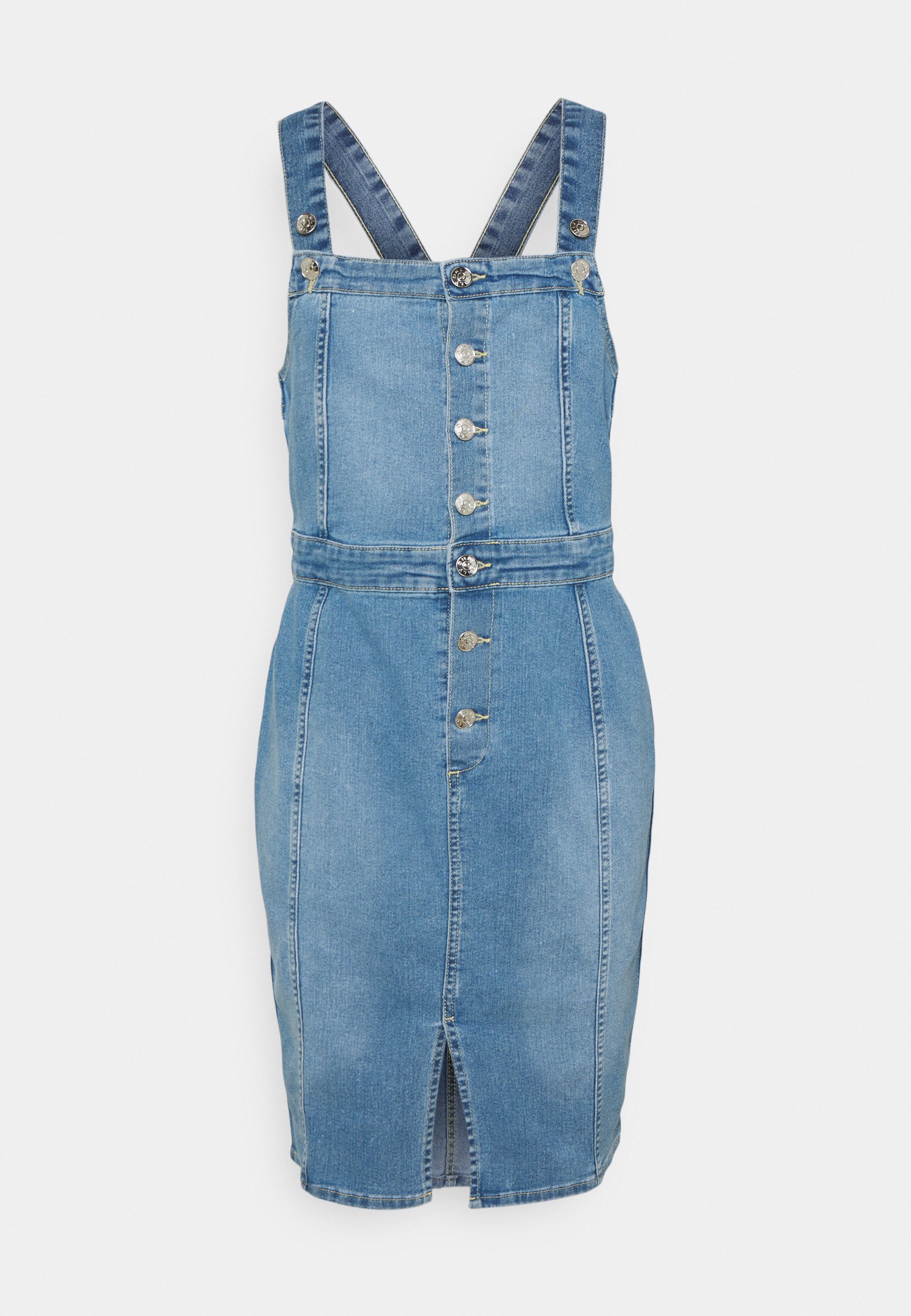 light blue overall dress