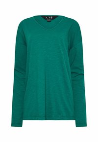 Grön långärmad V-ringad topp i texturerad tyg, med avslappnad passform och enkel design. LTS-märket syns på kragen.