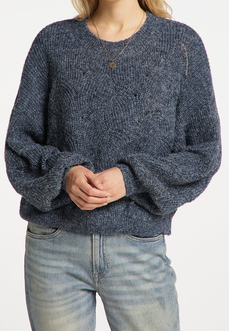 DreiMaster Stickad tröja - dark-blue denim