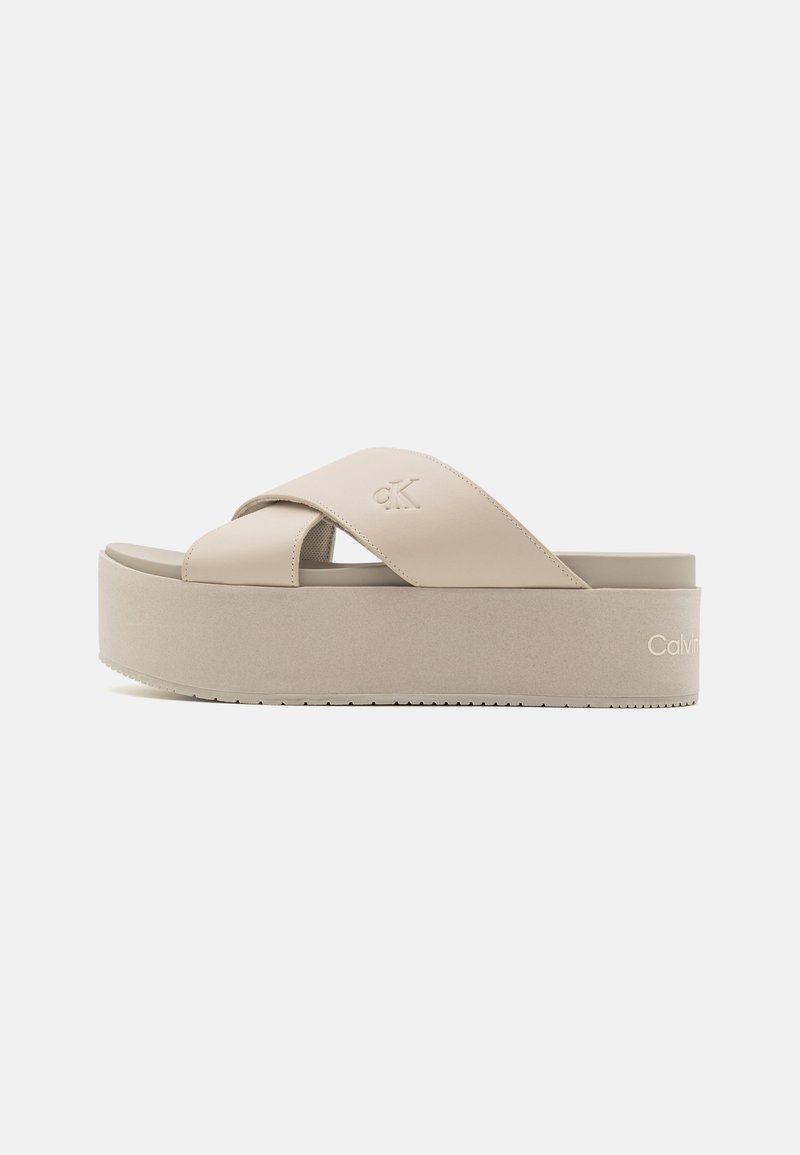 Calvin Klein Jeans - FLATFORM CROSS - Pantolette hoch - triple eggshell, Vergrößern