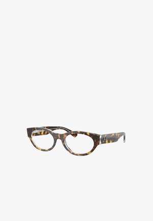 Occhiali con motivo tartarugato dal design elegante e angolare. Lenti ovali inserite in una montatura in plastica audace con un dettaglio logo sottile.
