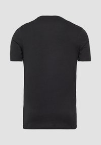 Zwarte katoenen T-shirt met korte mouwen, ronde hals, een soepele textuur en zonder zichtbare patronen of accenten op de rug.