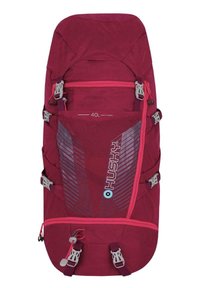 Vínová batoh s kapacitou 40 litrů, vybavený světle šedými akcenty, nastavitelnými popruhy a síťovanou panely s diagonálními vzory.