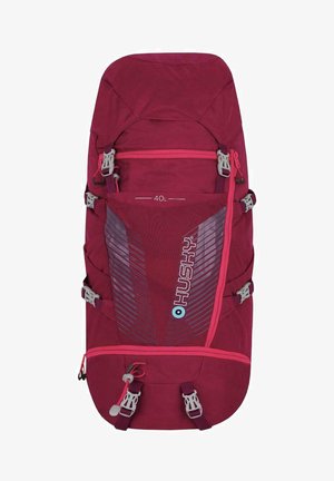 Vínová batoh s kapacitou 40 litrů, vybavený světle šedými akcenty, nastavitelnými popruhy a síťovanou panely s diagonálními vzory.