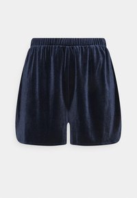 Námořnické sametové kraťasy s elastickým pasem, volného střihu a hladké textury. Bez kapes a dalších ozdob.