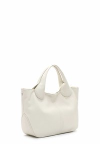 Borsa a tracolla bianca in pelle con manici arrotondati, superficie testurizzata e design senza cuciture. Presenta un delicato dettaglio a cucitura e una forma morbida.