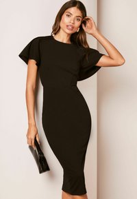 Lipsy SHORT FLUTTER SLEEVE MIDI BODYCON - Etuikjole - black