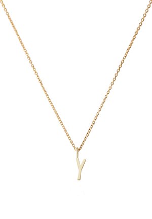 Goldkette mit minimalistischem Anhänger in Form des Buchstabens "Y". Der Anhänger ist glatt und poliert und hat ein einfaches geometrisches Design.